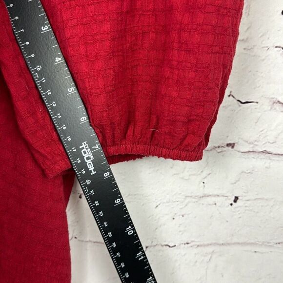 Knox Rose Shirt Womens Large Button Down Blouse Top Puff Sleeve Eyelet Lace Red - Picture 9 of 11